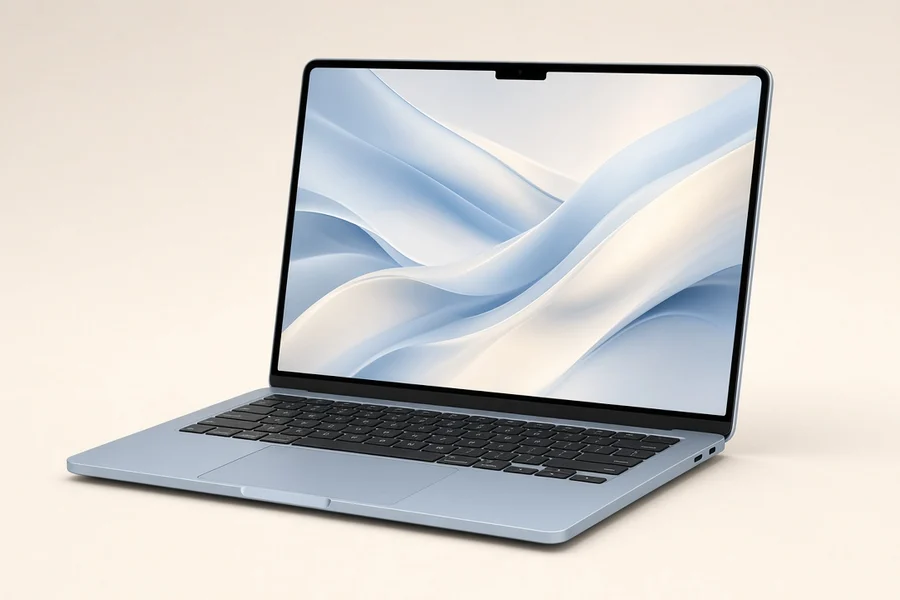 Conceptual Sky Blue MacBook Air illustration. Ask for photos of this exact unit